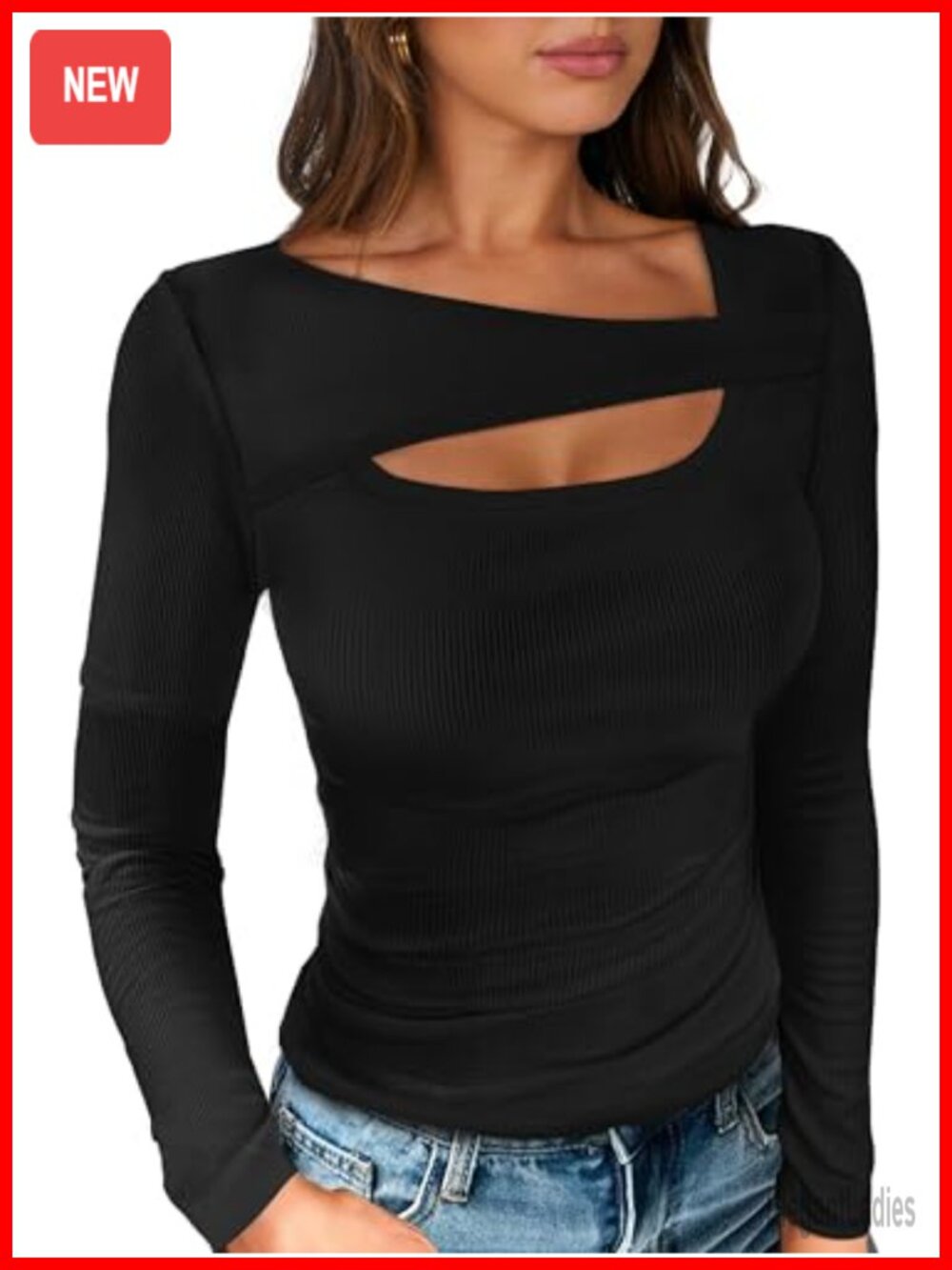 Anrabess Women's Ribbed Cutout Long Sleeve Slim Fit Top - Going Out Blouse